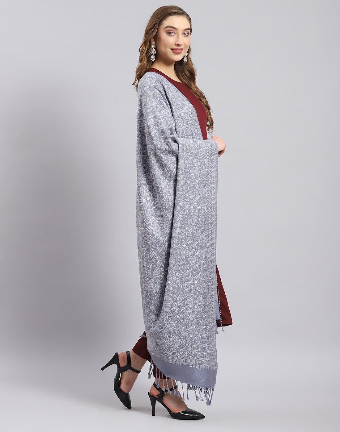 Women Grey Self Design Shawl