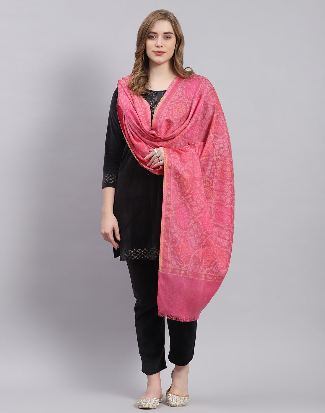 Women Pink Self Design Shawl