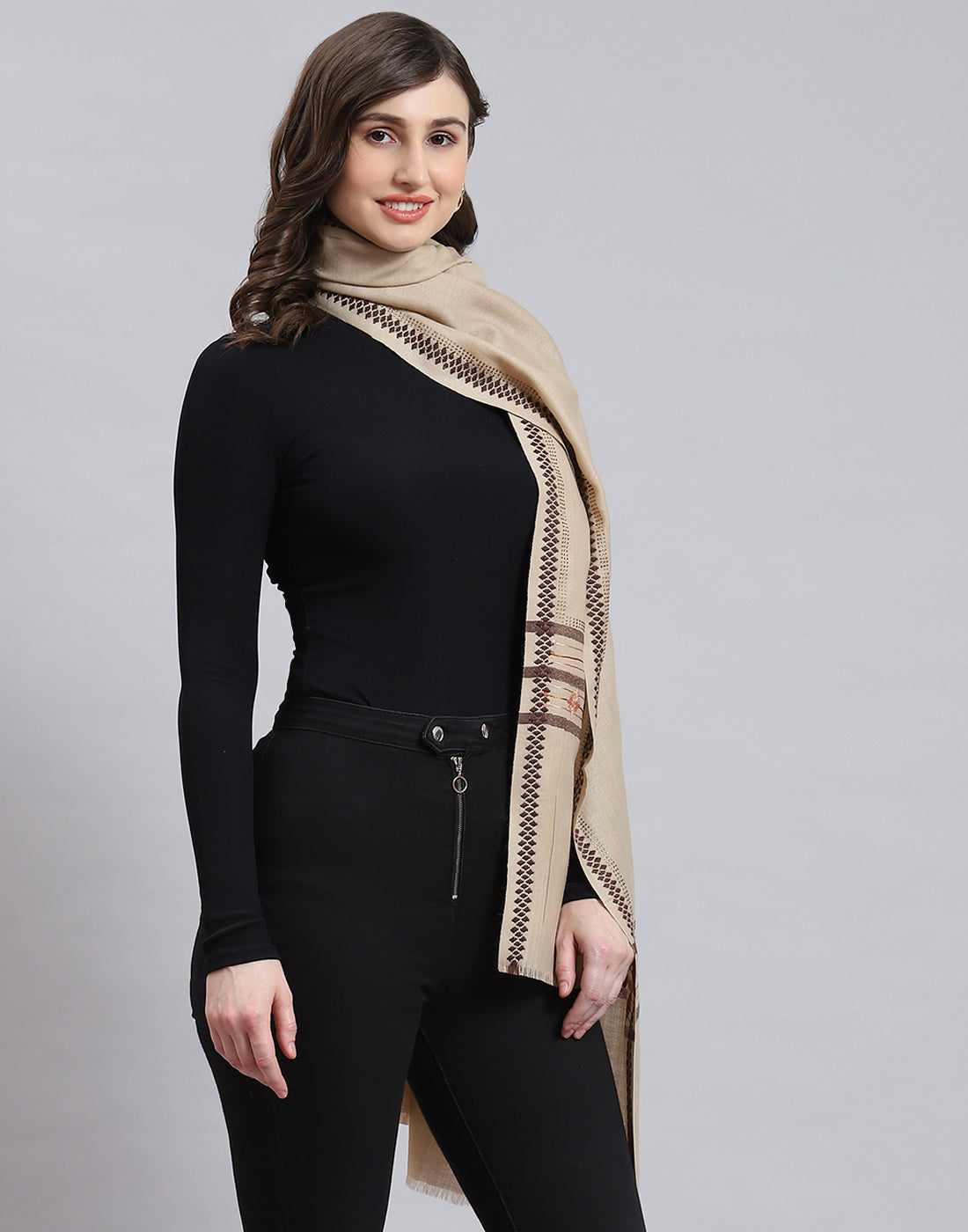 Women Beige Self Design Shawl