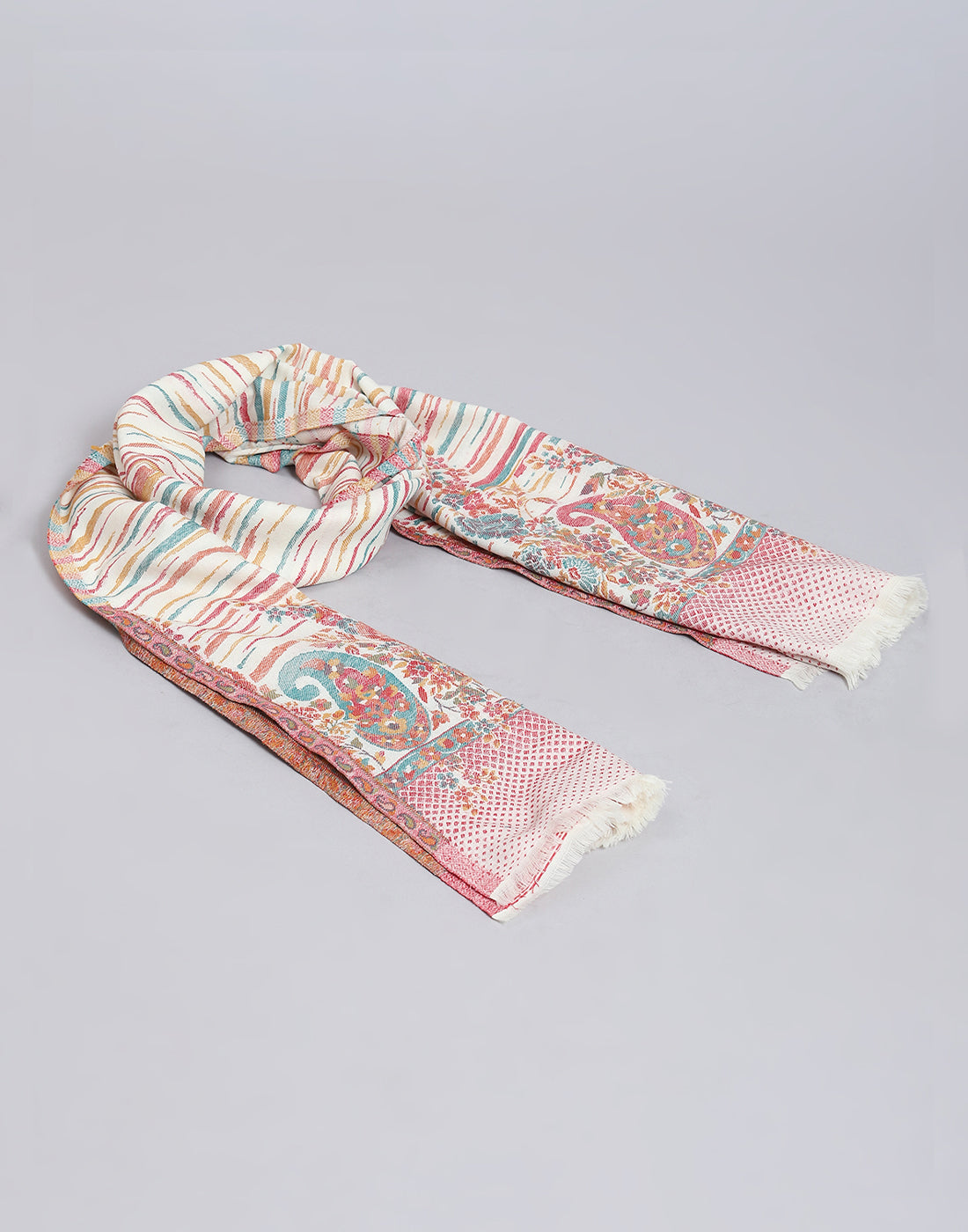 Women Off White Self Design Shawl