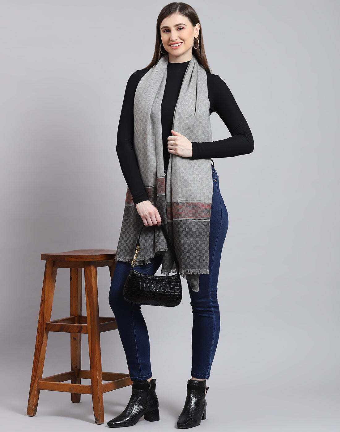 Women Grey Self Design Shawl