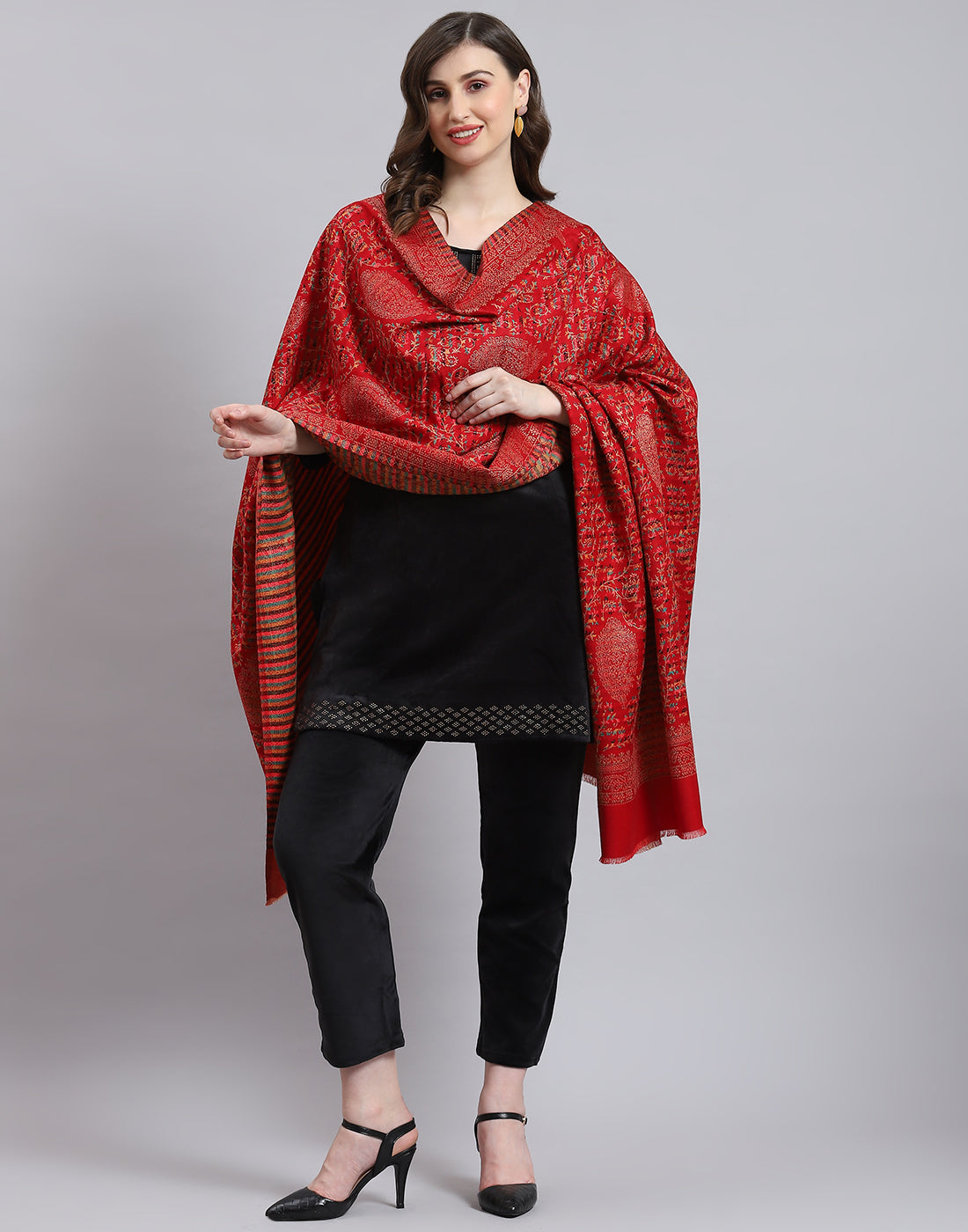 Women Red Self Design Shawl