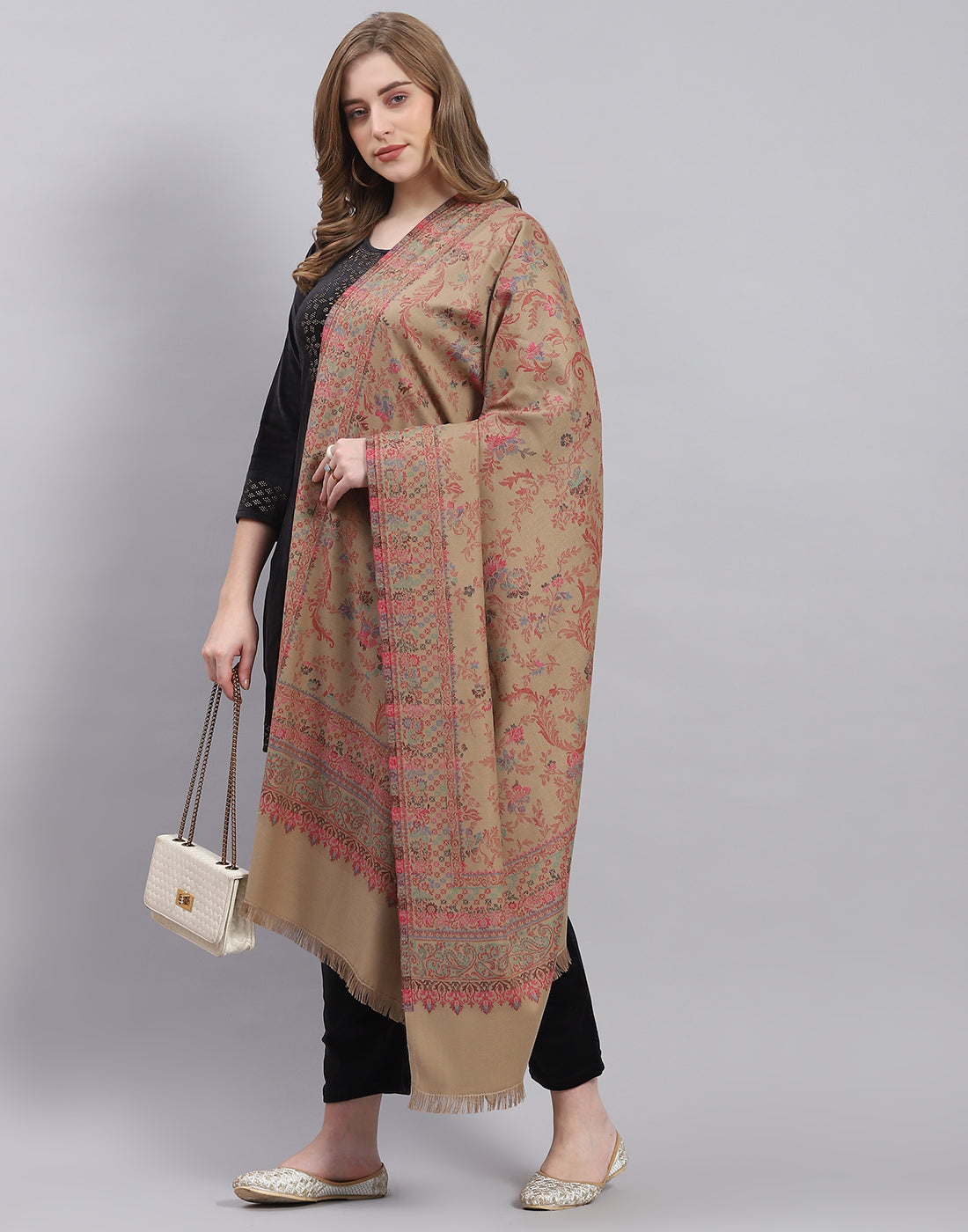 Women Khaki Self Design Shawl