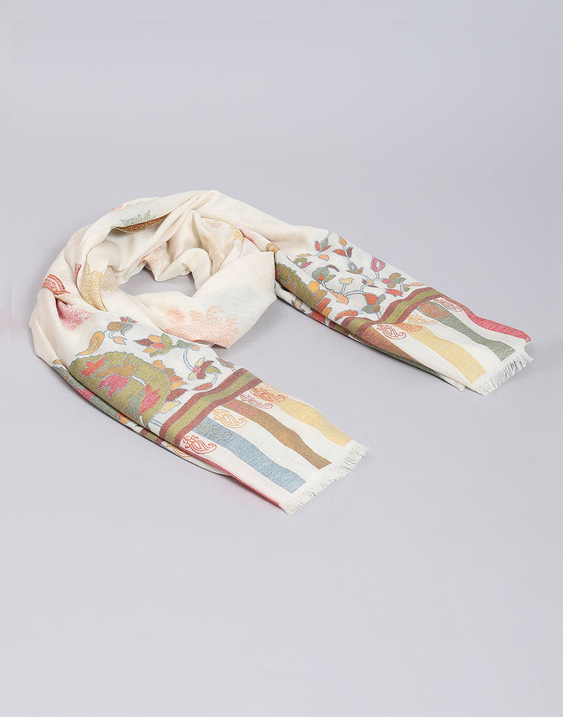 Women Off White Self Design Shawl