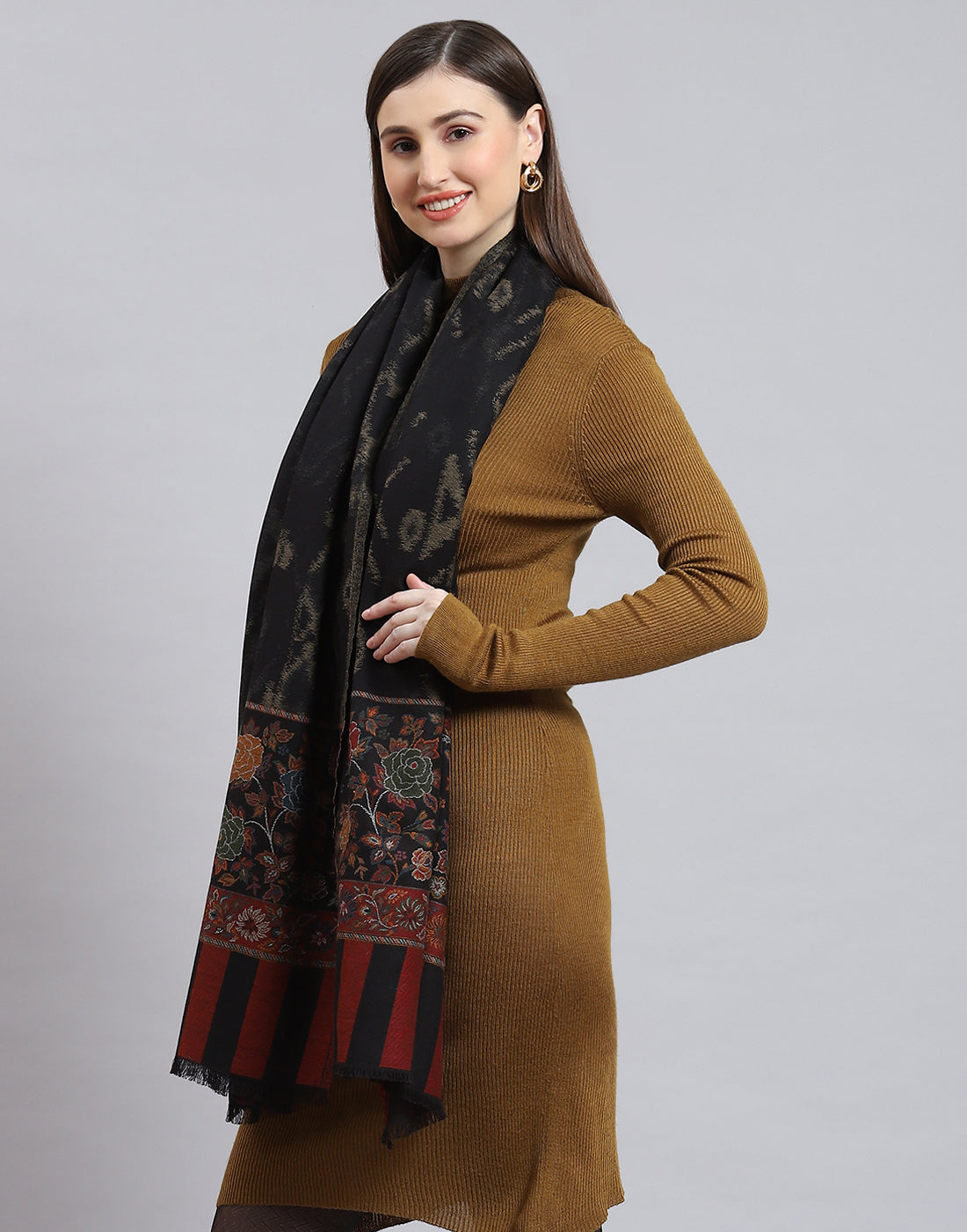 Women Black Self Design Shawl