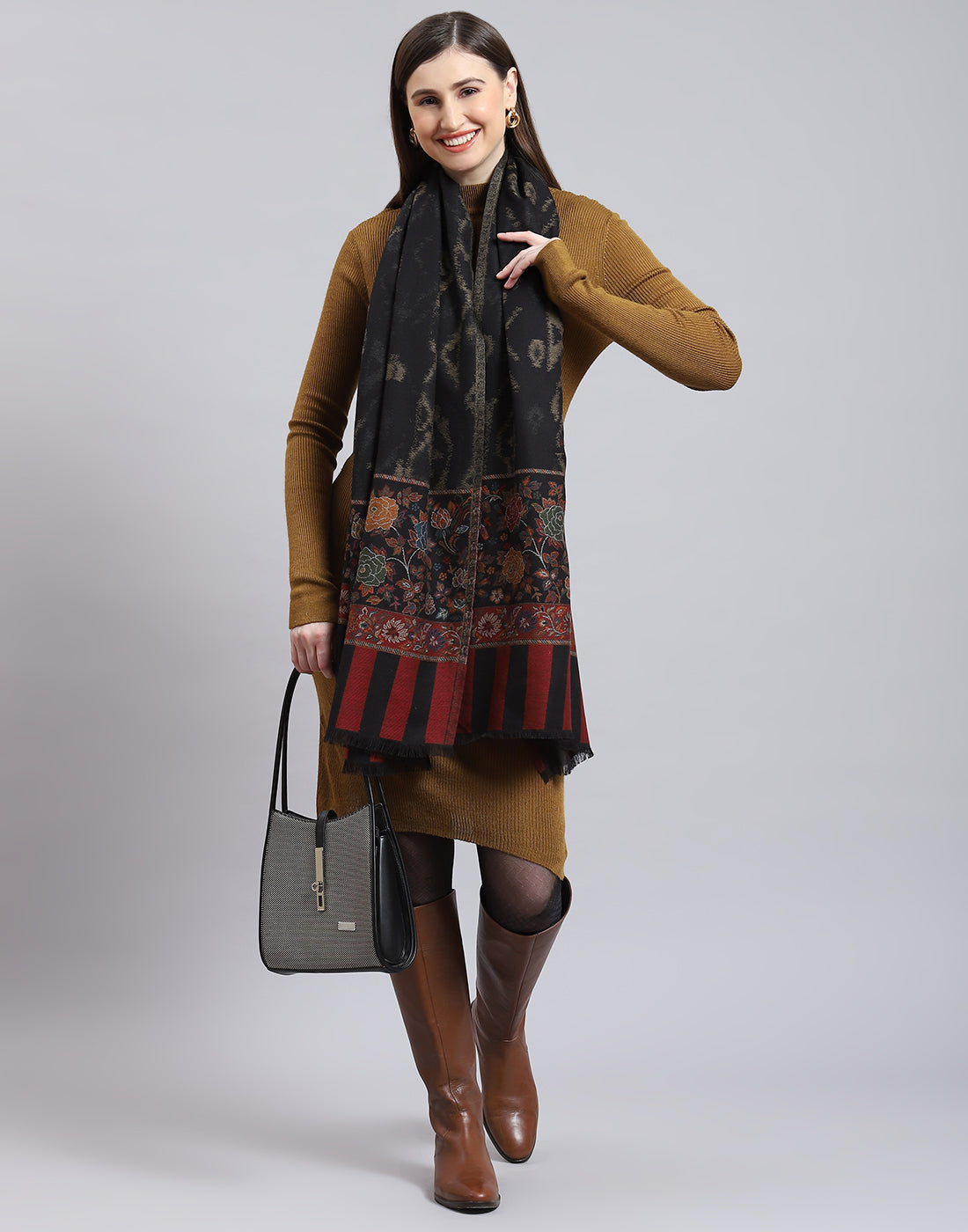 Women Black Self Design Shawl