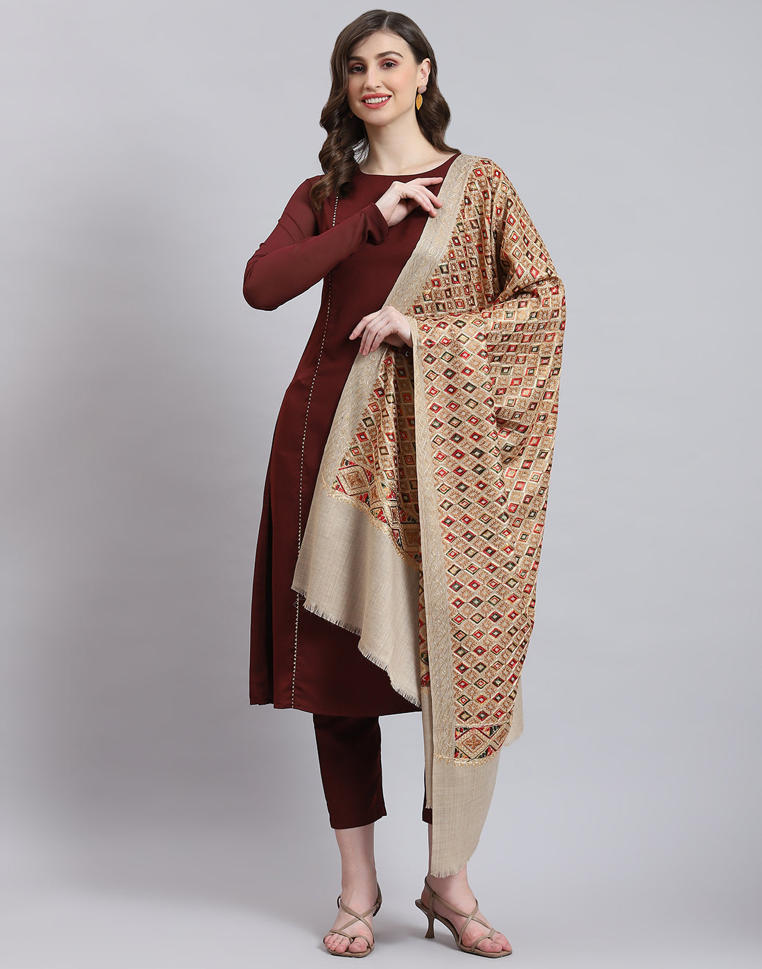 Women Beige Self Design Shawl