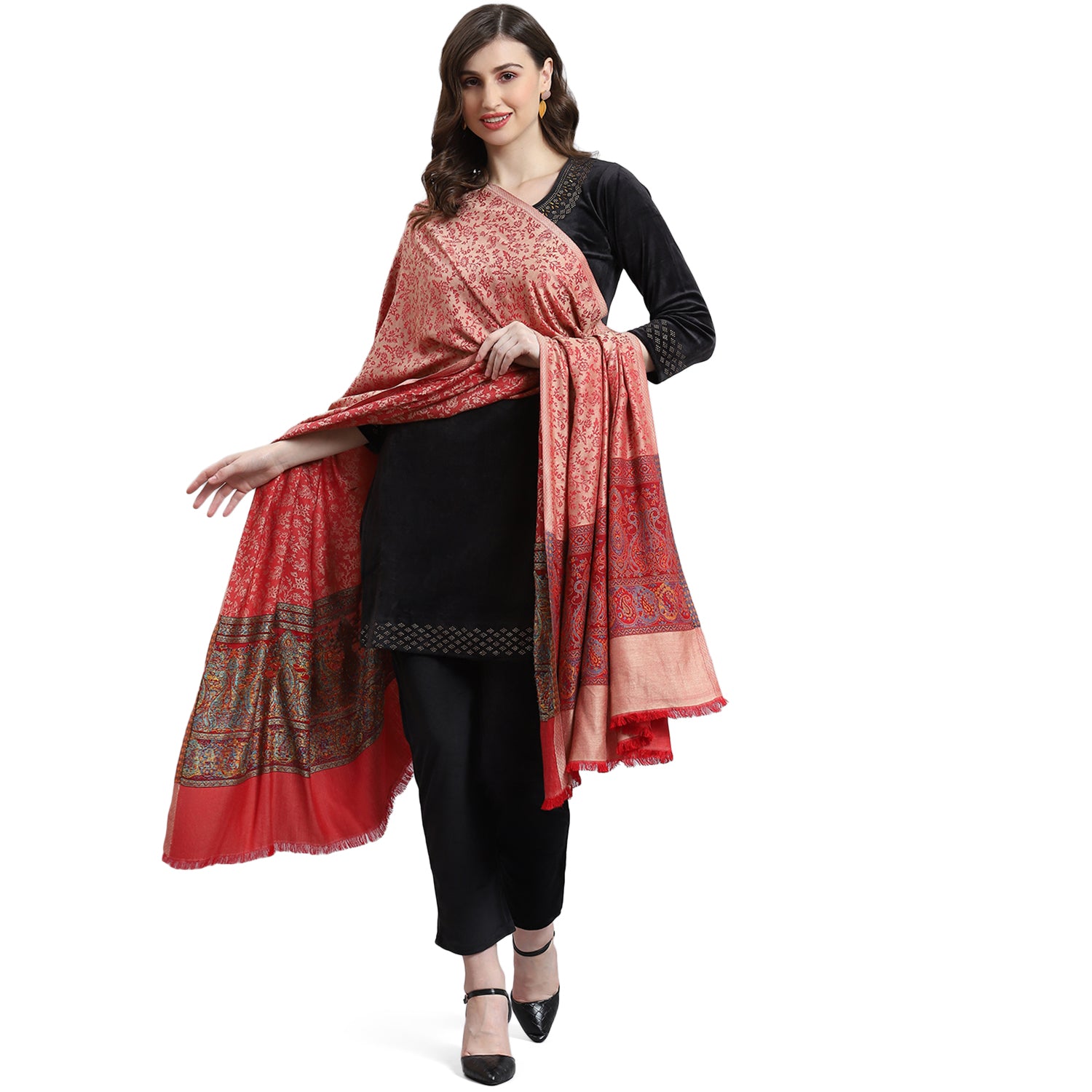 Women Pink Self Design Shawl