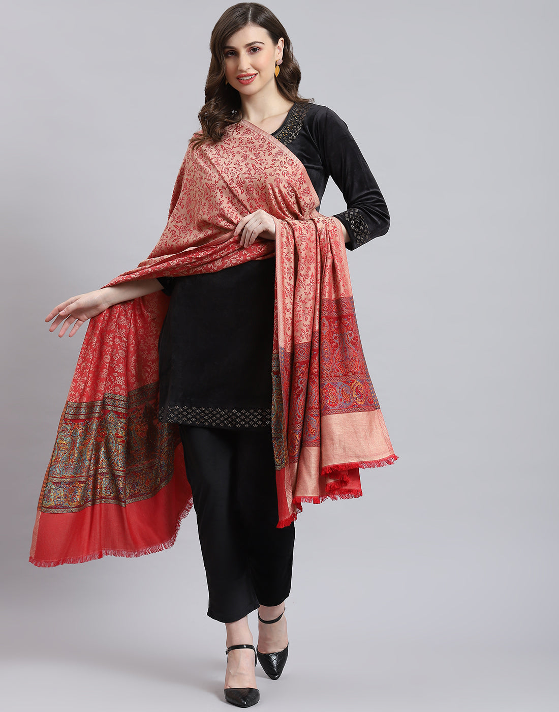 Women Pink Self Design Shawl