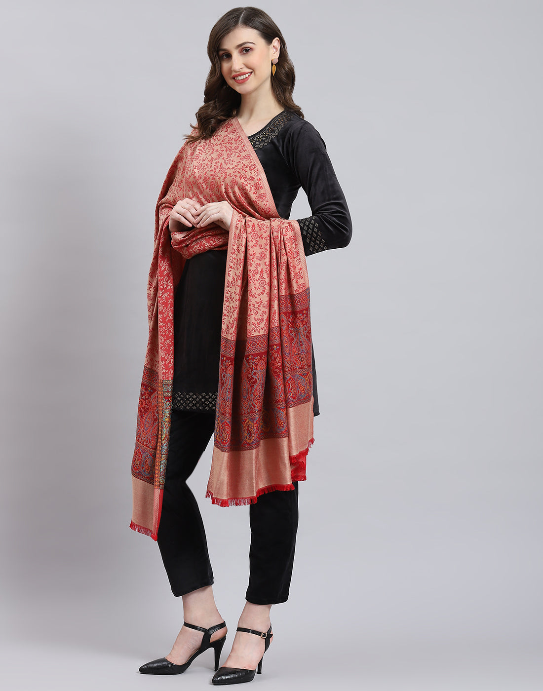 Women Pink Self Design Shawl