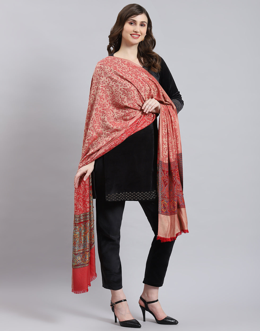 Women Pink Self Design Shawl