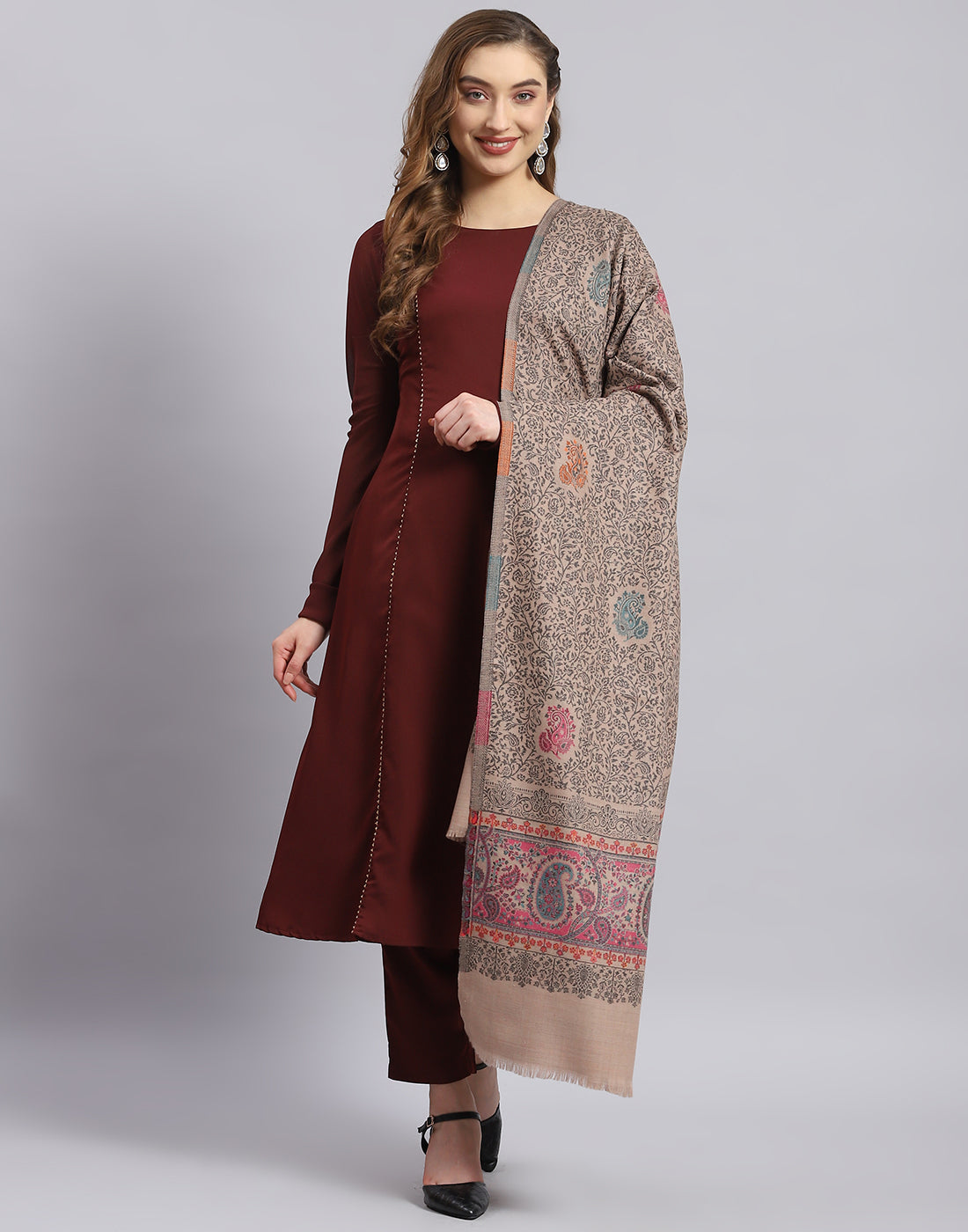 Women Pink Self Design Shawl