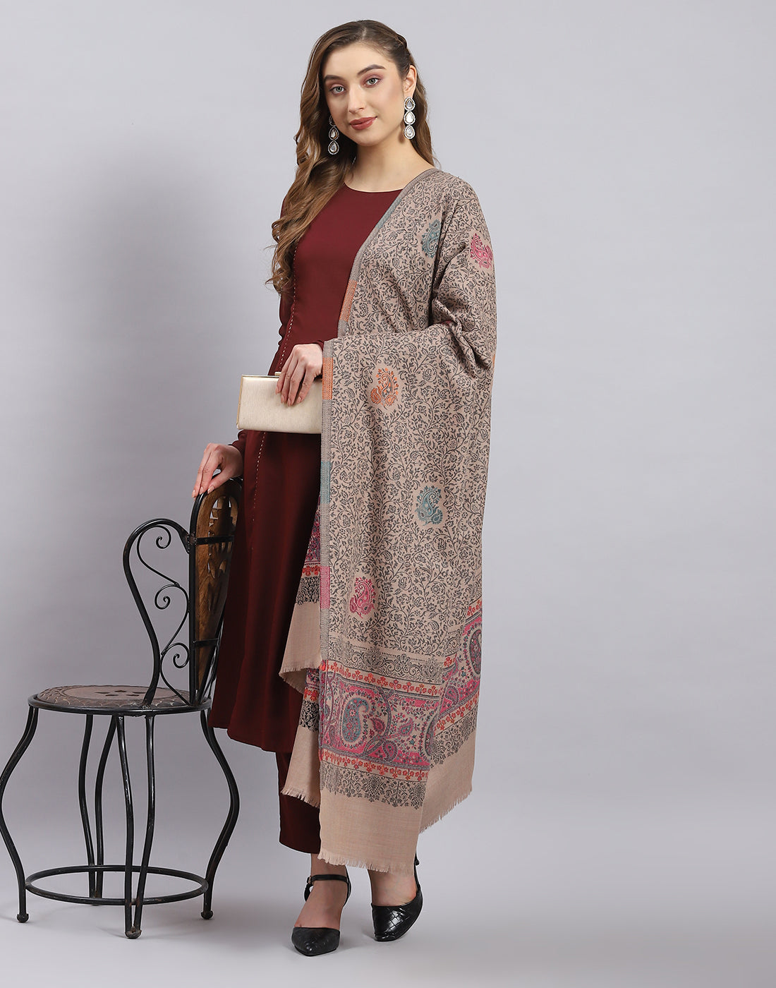 Women Pink Self Design Shawl