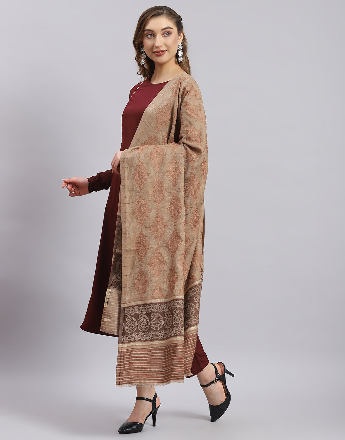 Women Beige Self Design Shawl