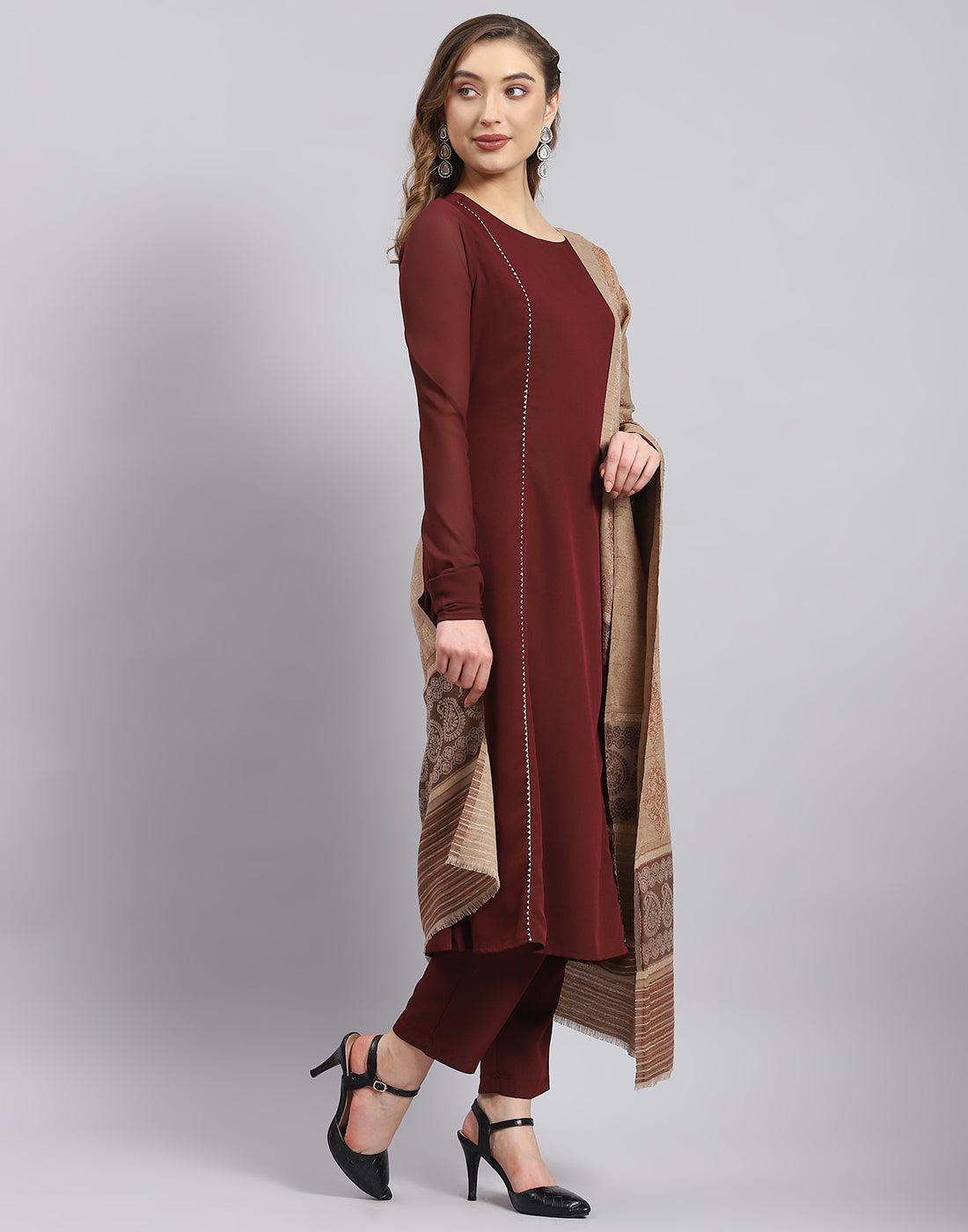 Women Beige Self Design Shawl