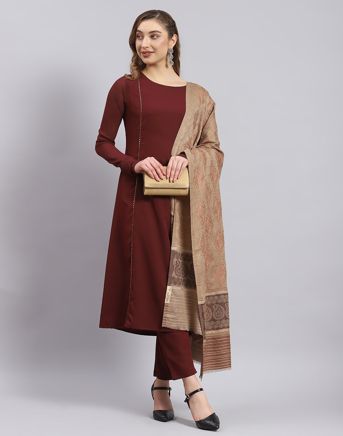 Women Beige Self Design Shawl