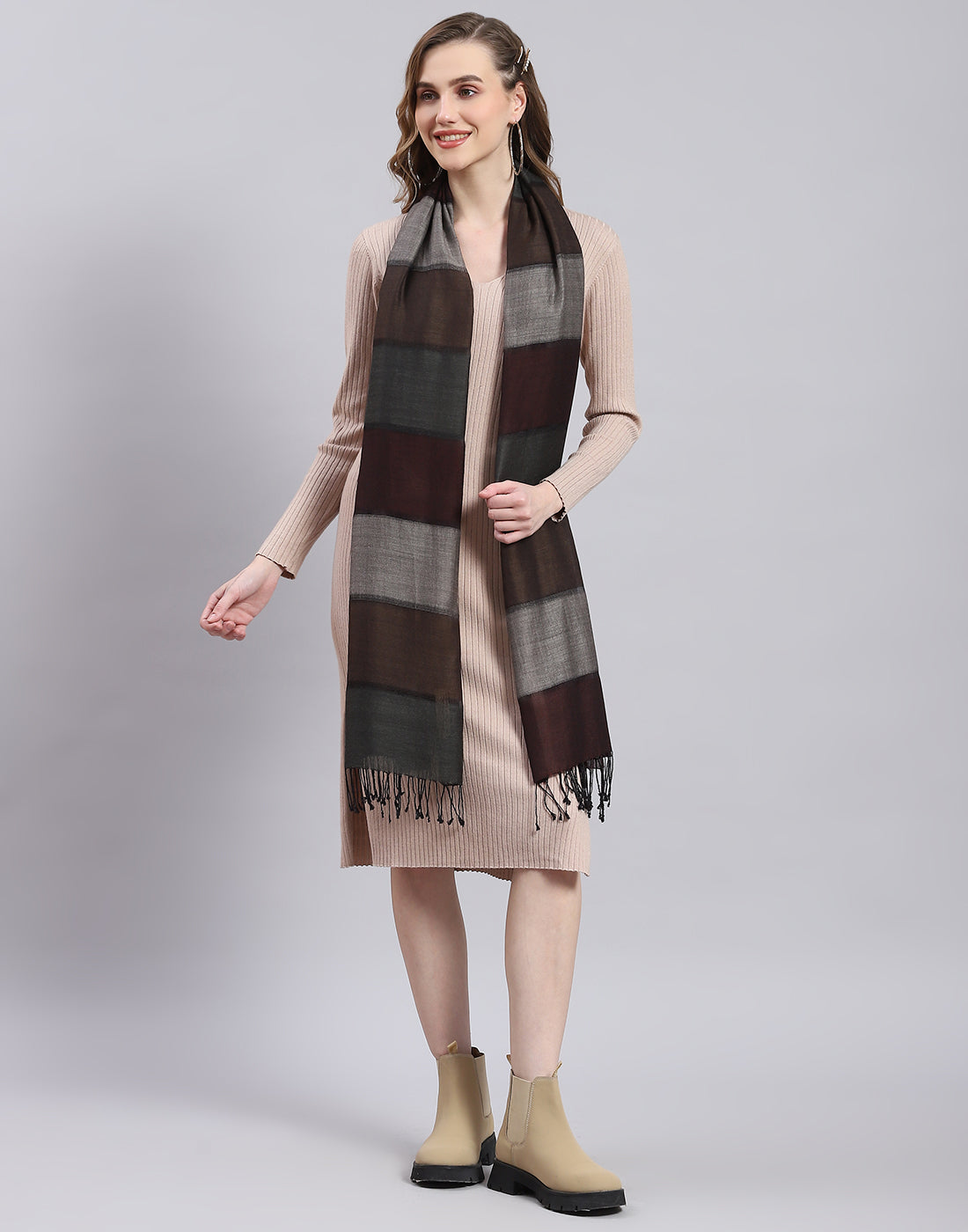 Women Brown Stripe Stole