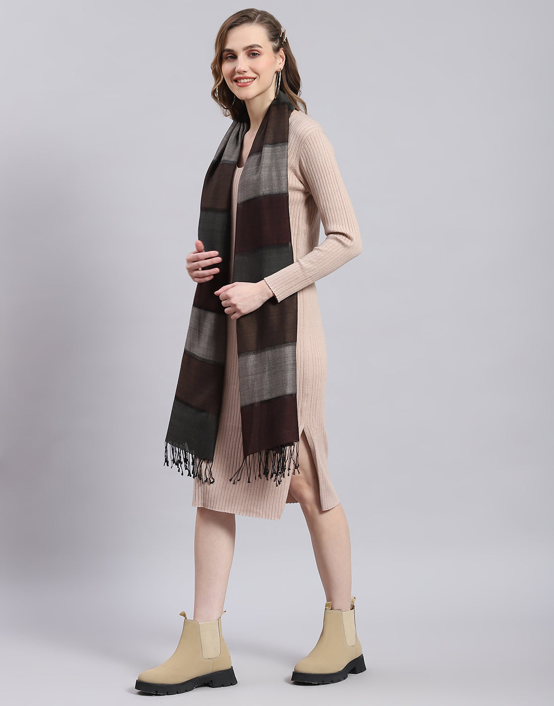 Women Brown Stripe Stole