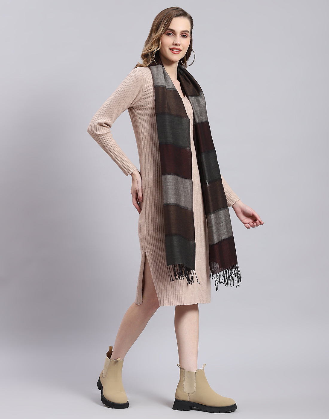Women Brown Stripe Stole