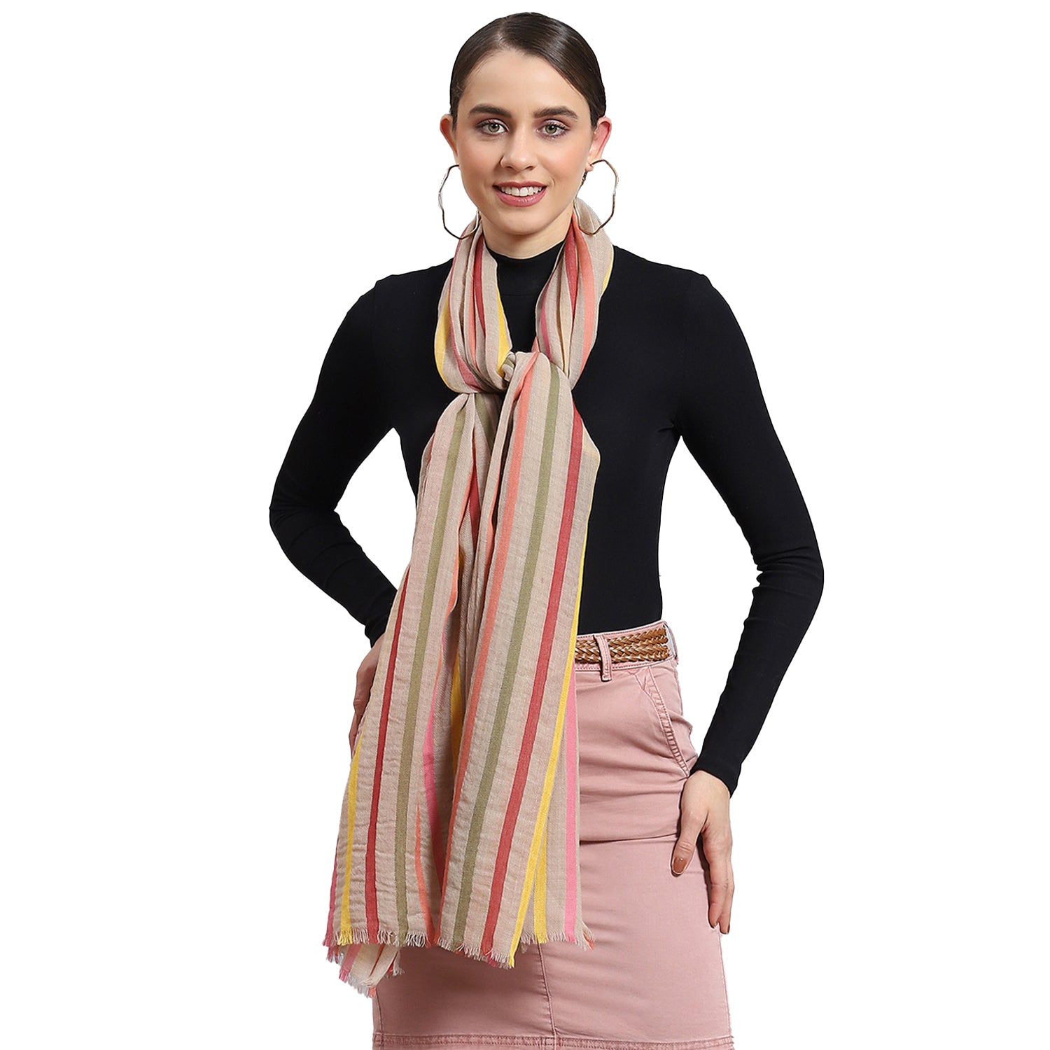 Women Beige Stripe Stole