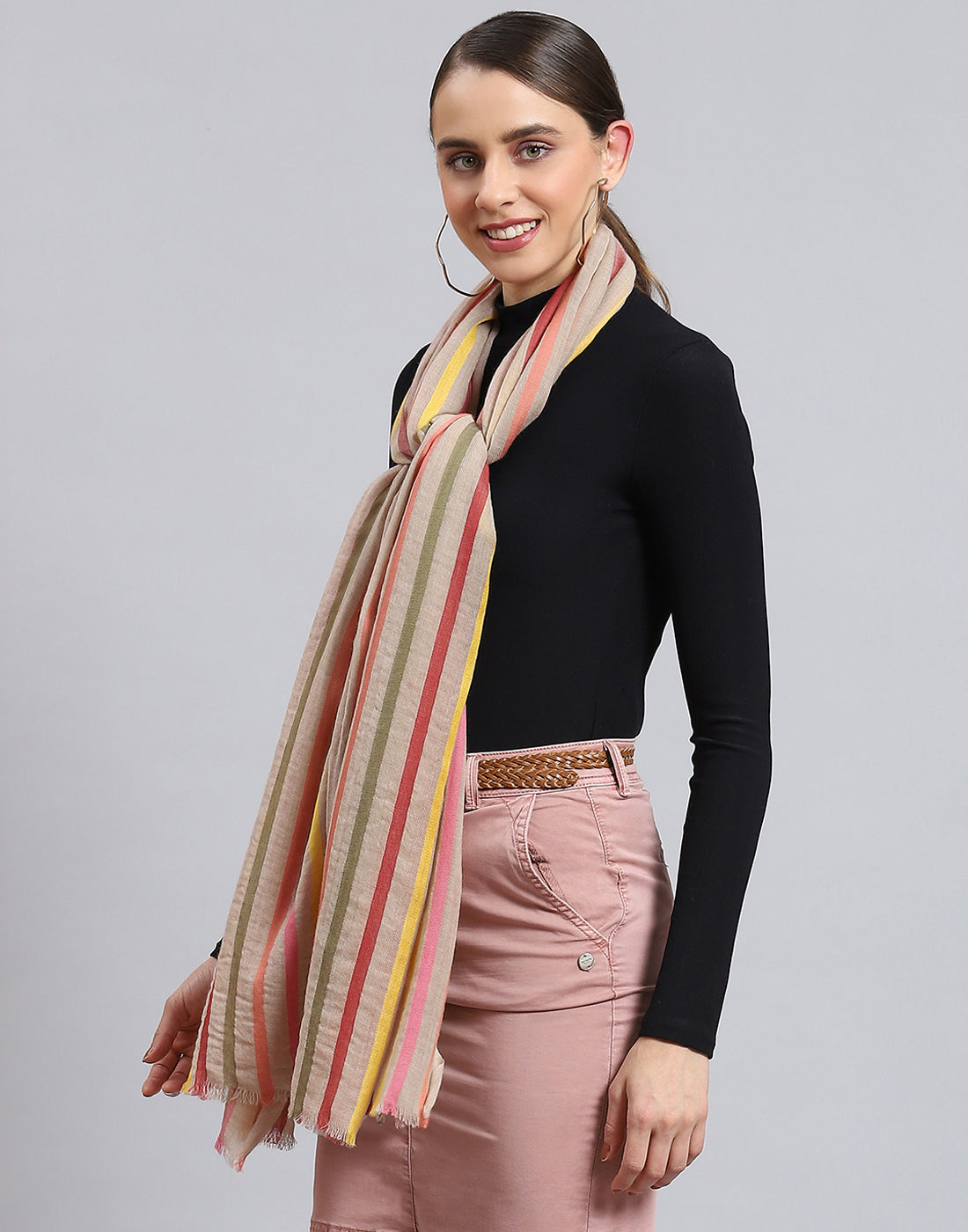 Women Beige Stripe Stole