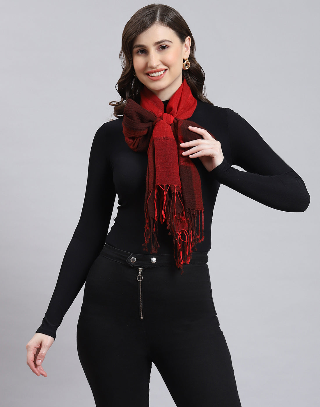 Women Red Self Design Stole