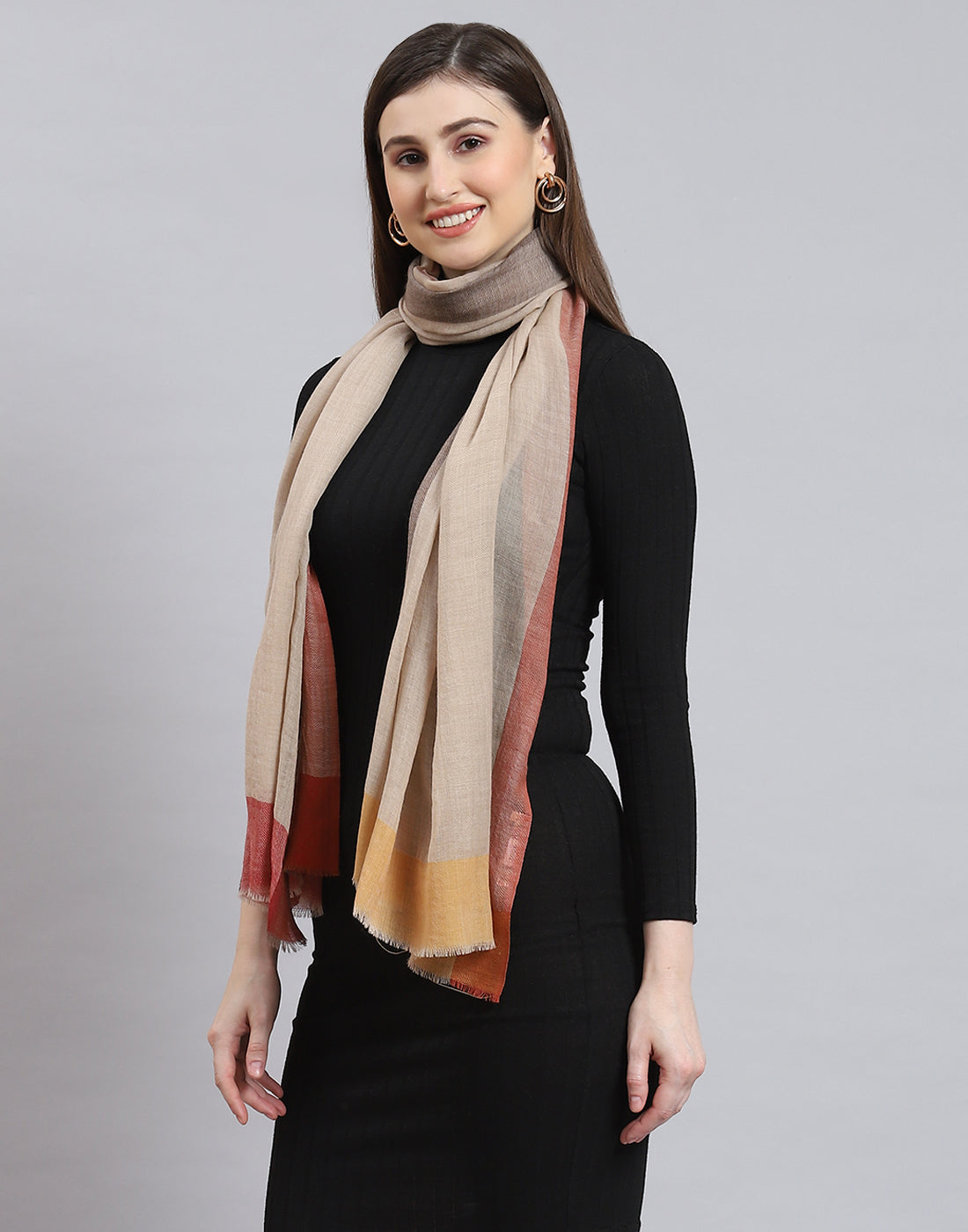 Women Beige Self Design Stole