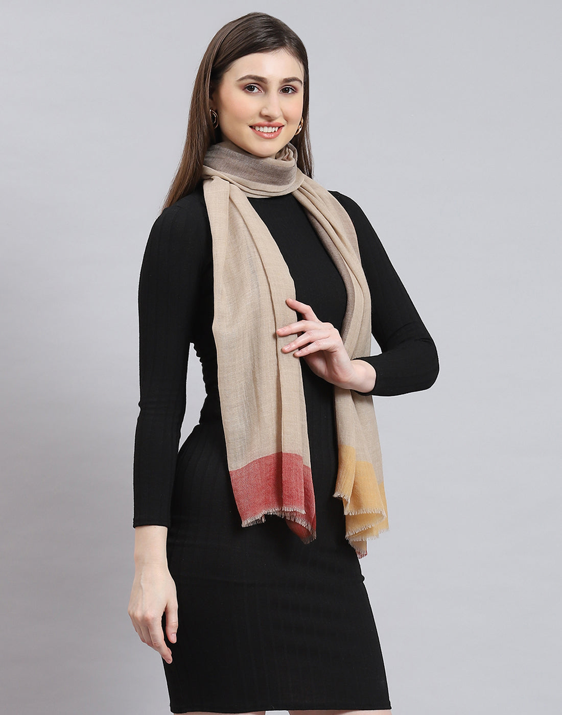 Women Beige Self Design Stole
