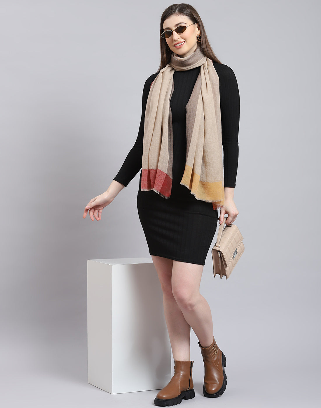 Women Beige Self Design Stole