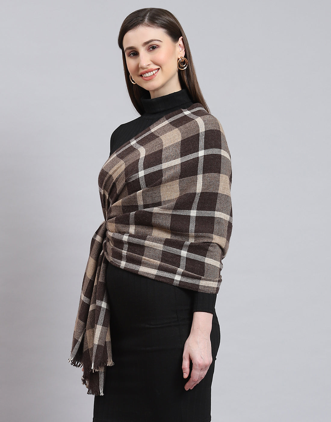 Women Brown Self Design Stole