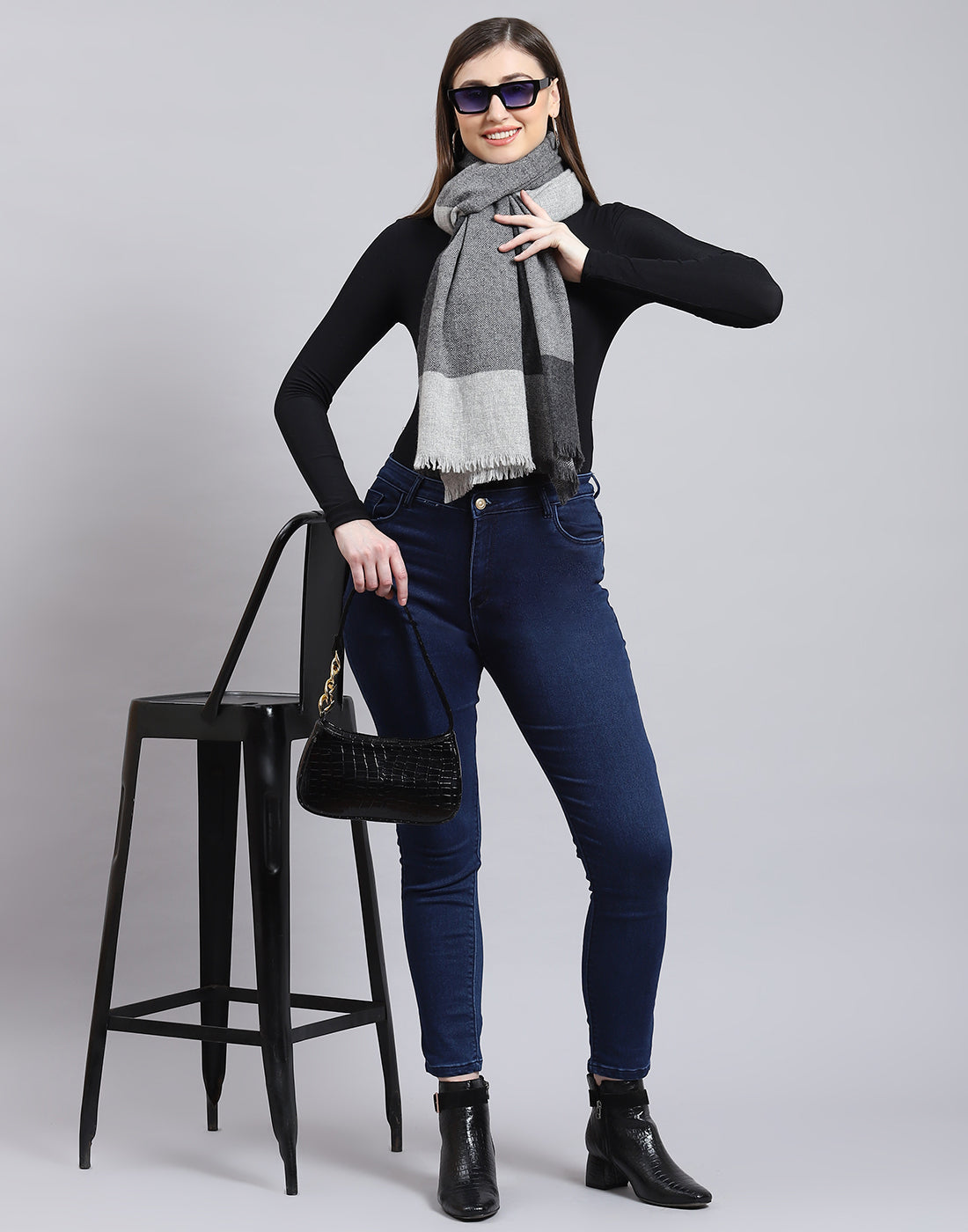 Women Grey Solid Stole