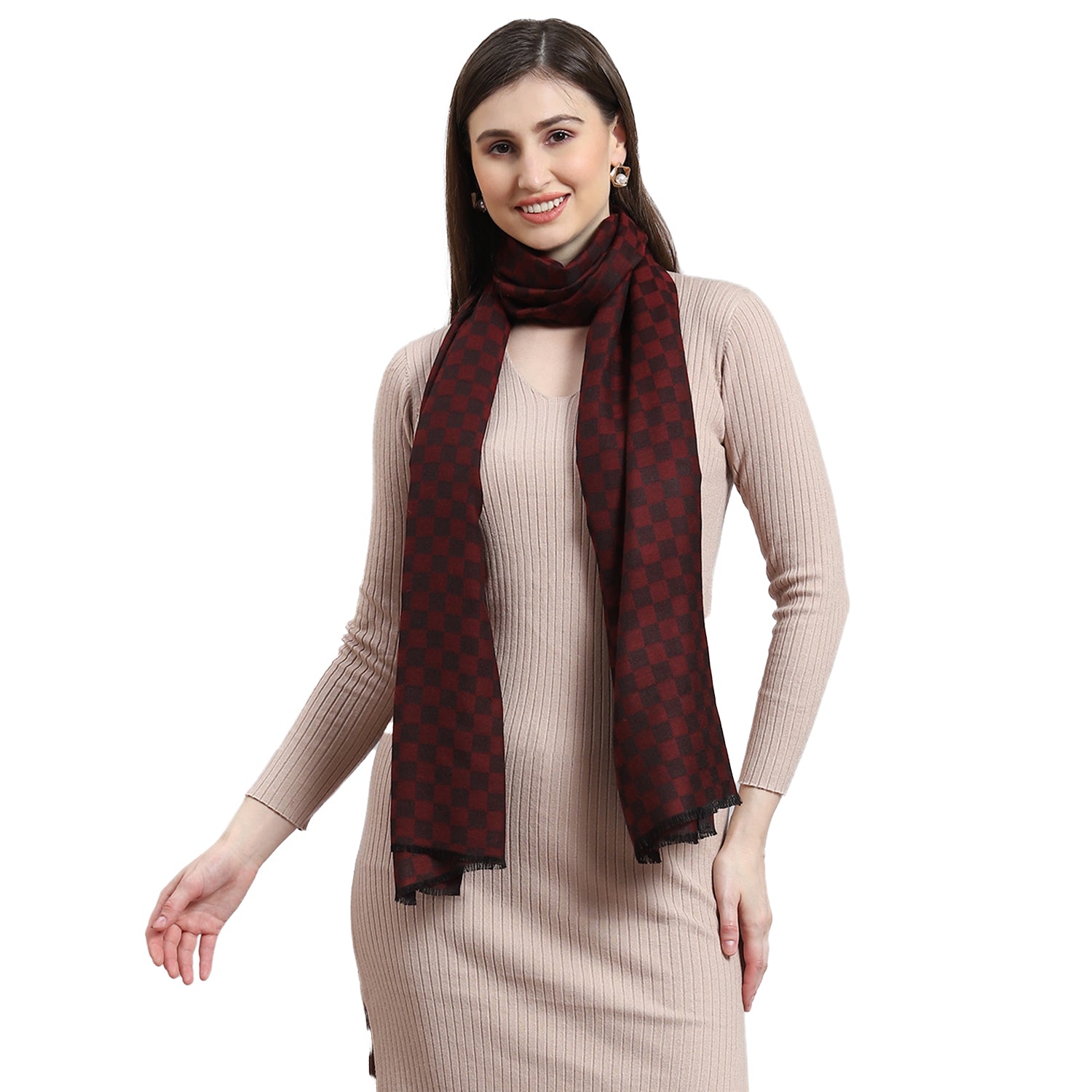 Women Maroon Self Design Stole