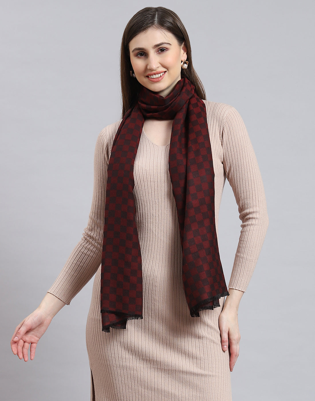 Women Maroon Self Design Stole