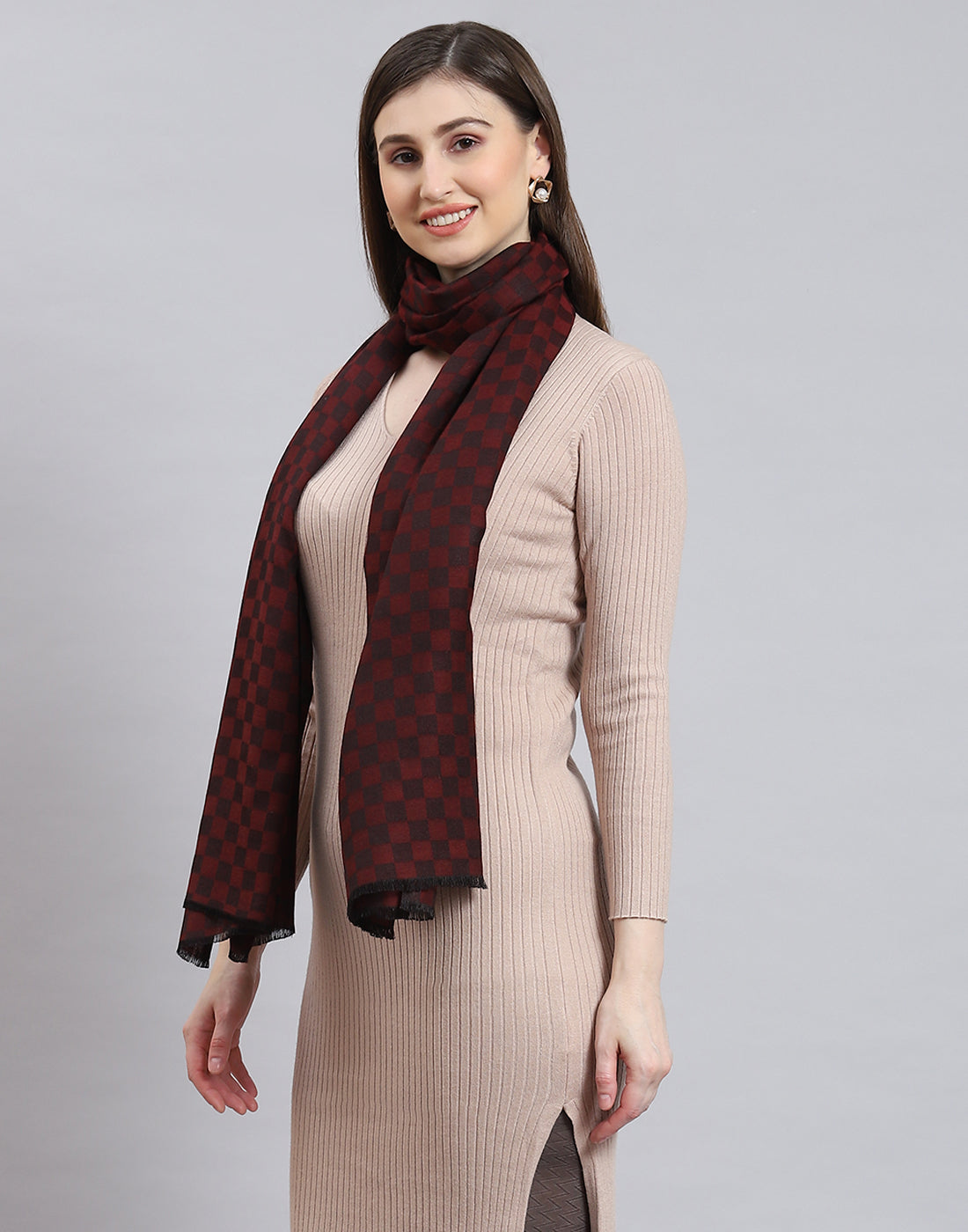 Women Maroon Self Design Stole
