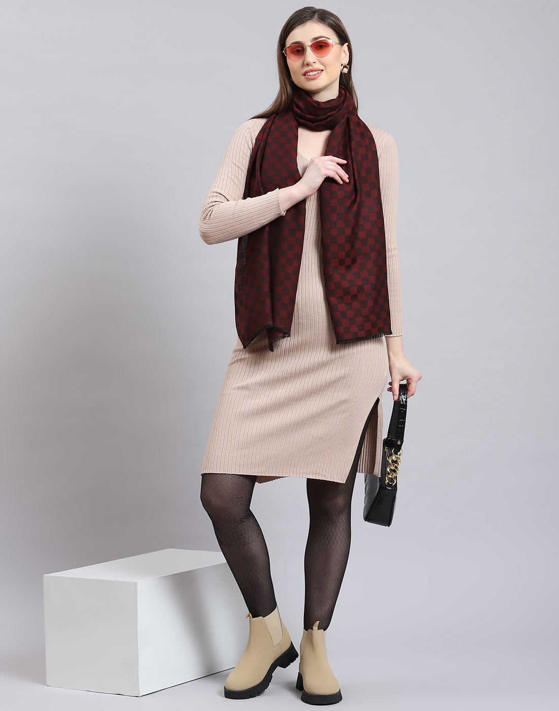 Women Maroon Self Design Stole