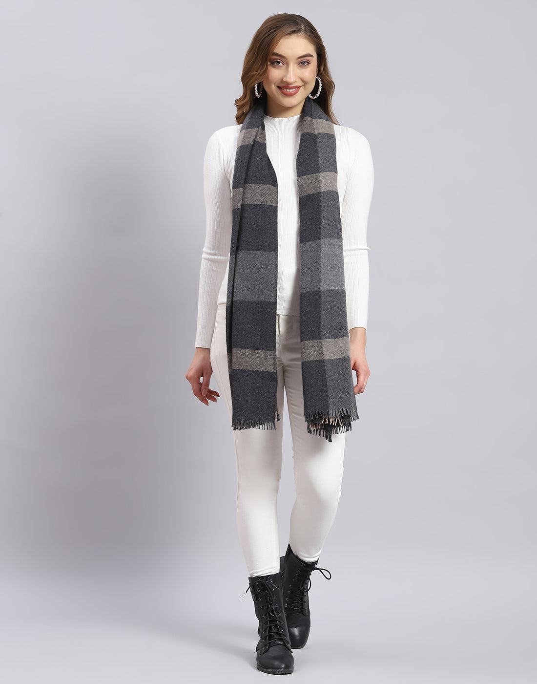 Women Grey Check Stole