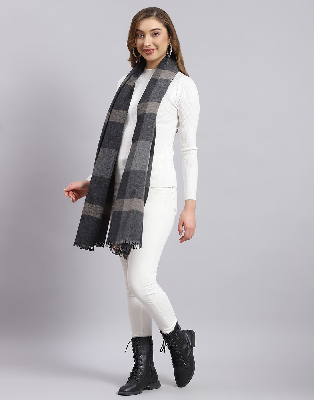 Women Grey Check Stole