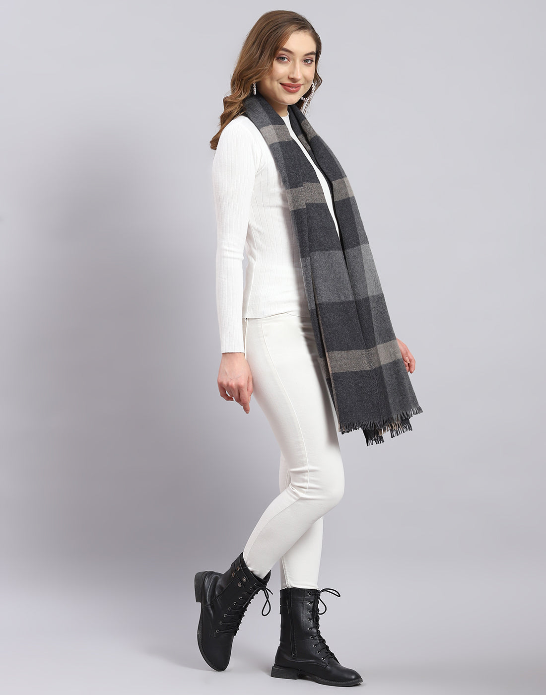 Women Grey Check Stole