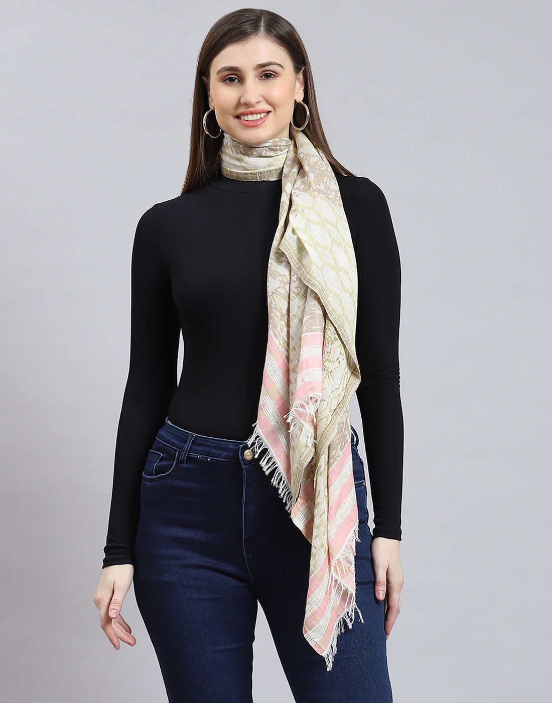 Women Cream Self Design Stole