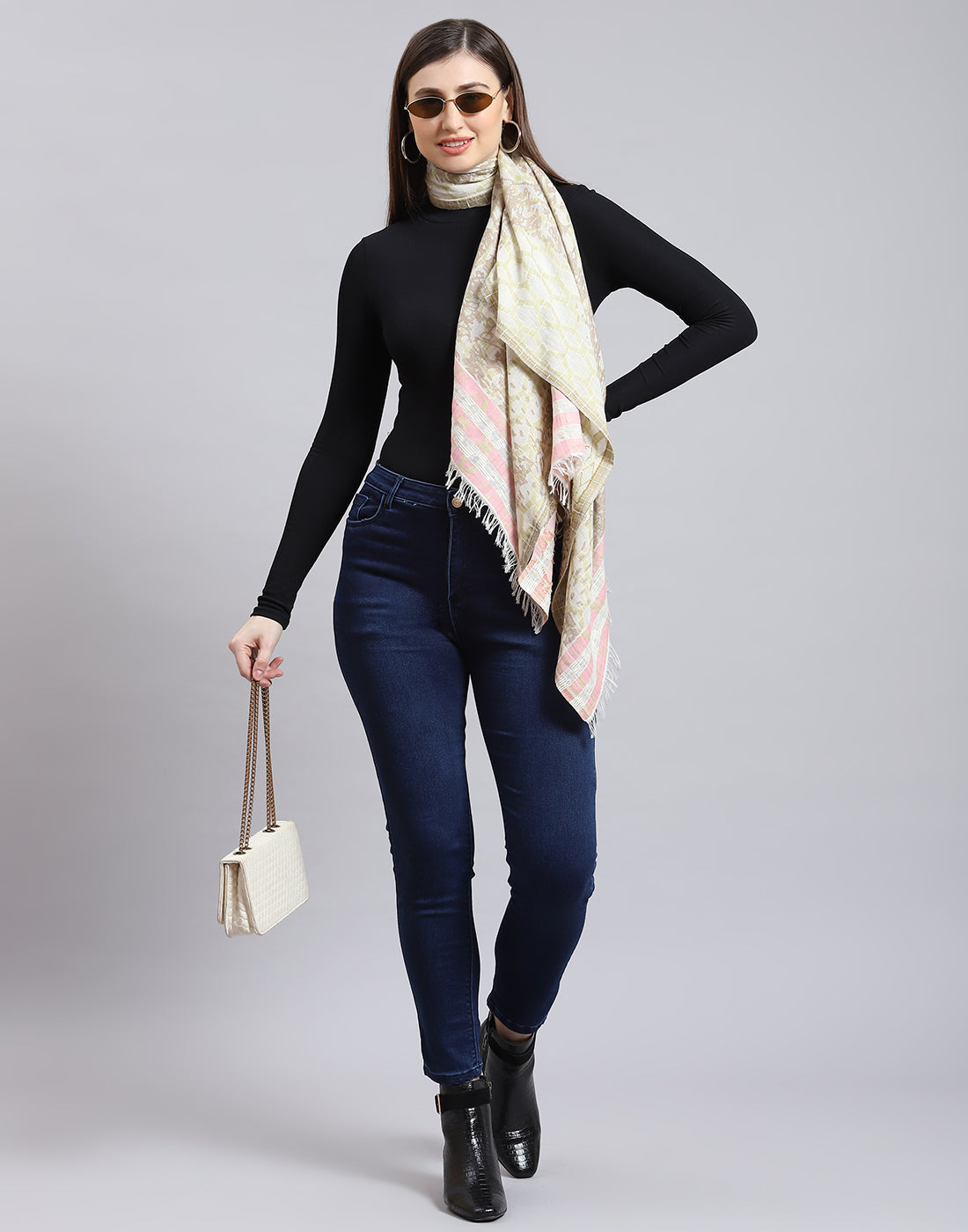 Women Cream Self Design Stole