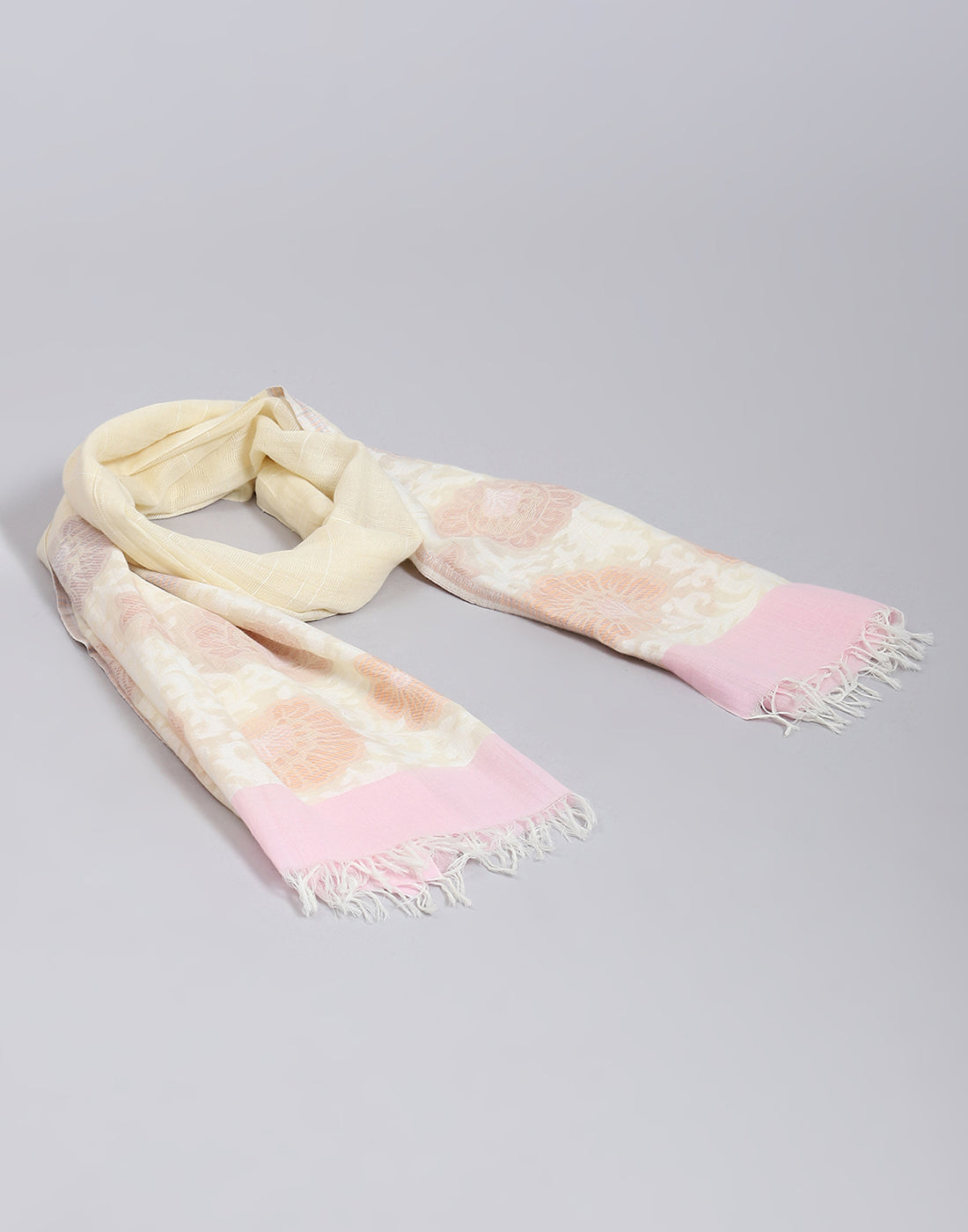 Women Cream Self Design Stole