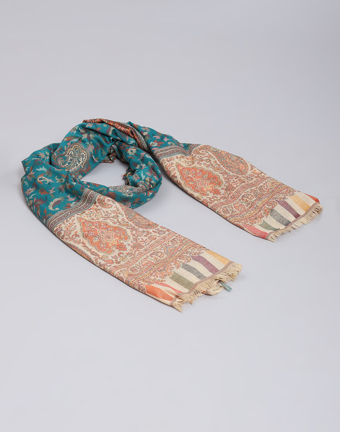 Women Turquoise Blue Self Design Stole