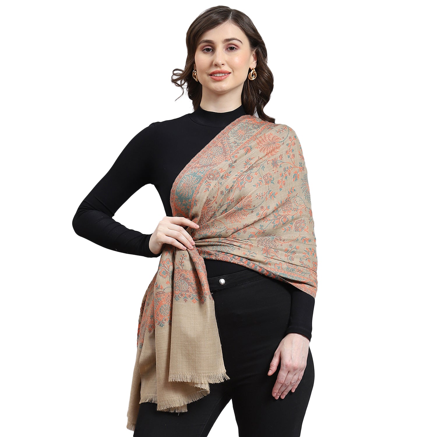 Women Brown Self Design Stole