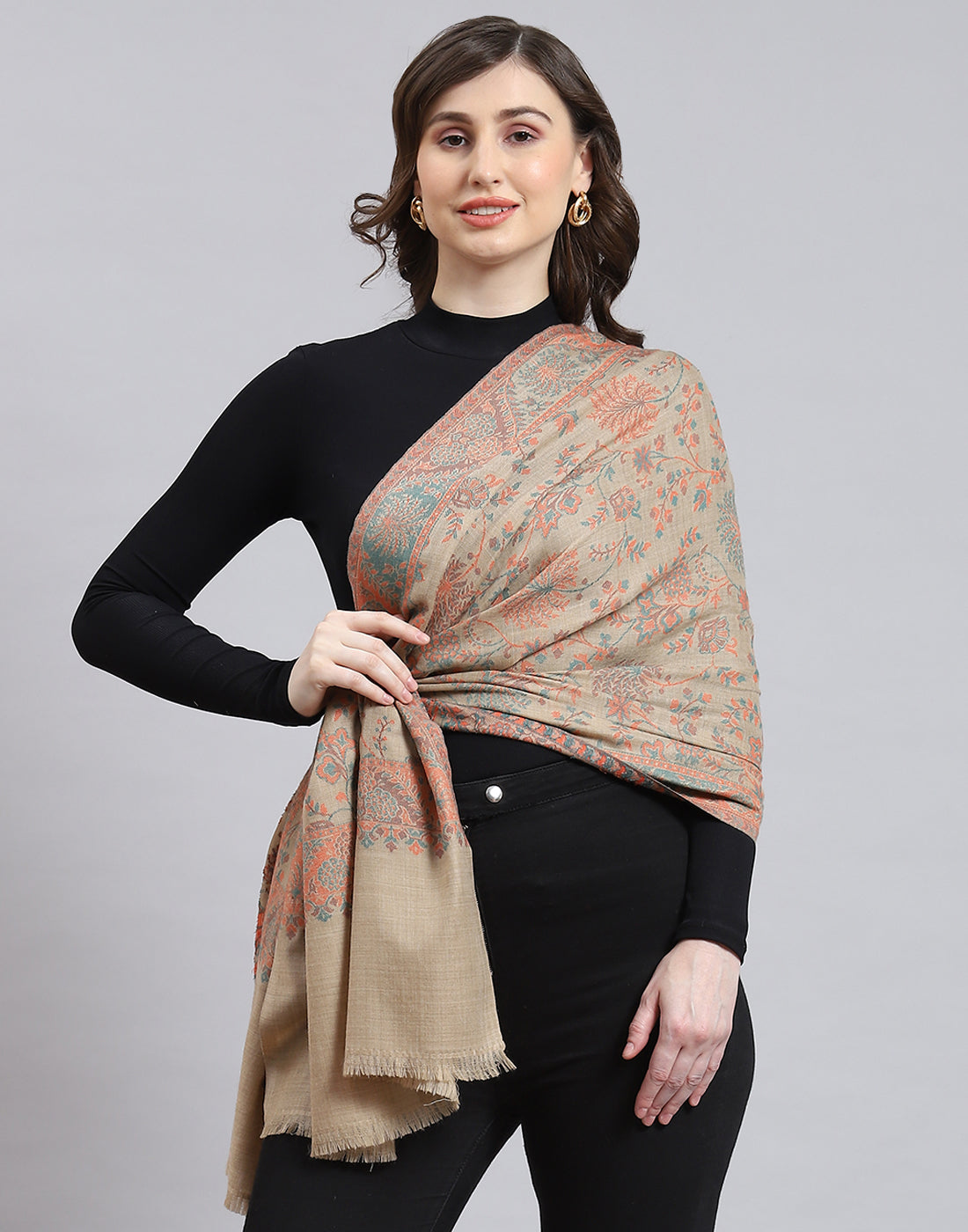 Women Brown Self Design Stole