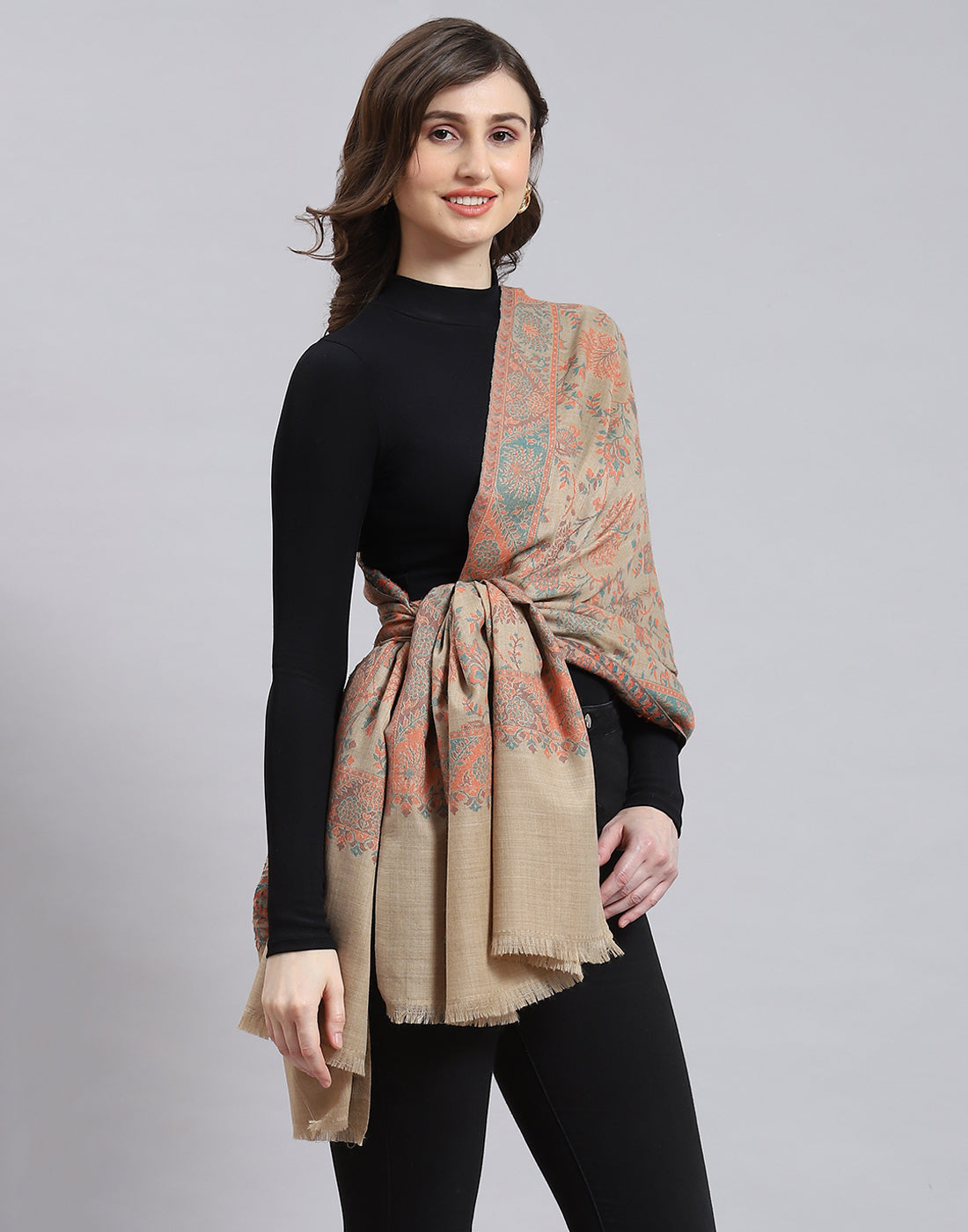 Women Brown Self Design Stole