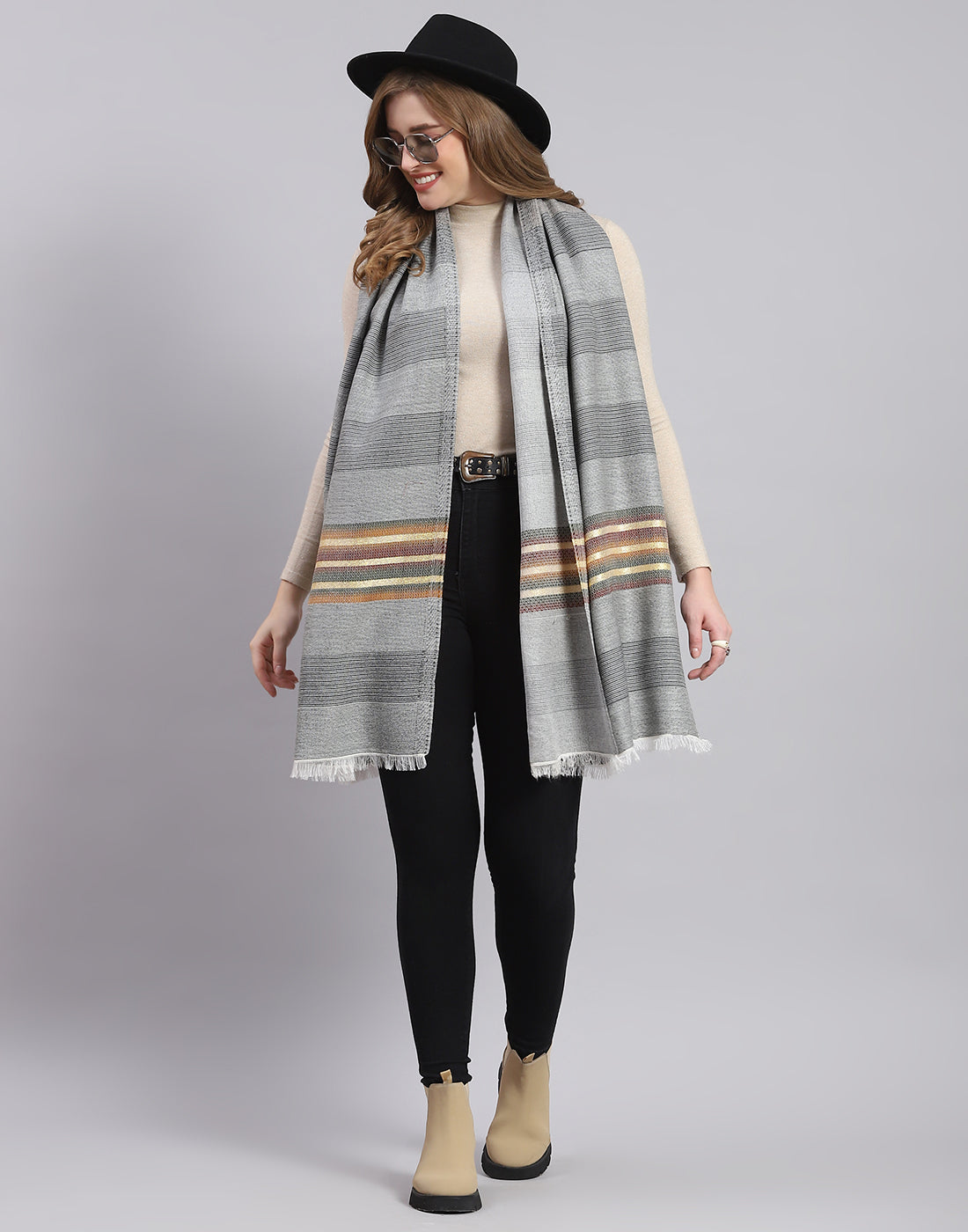 Women Grey Stripe Stole