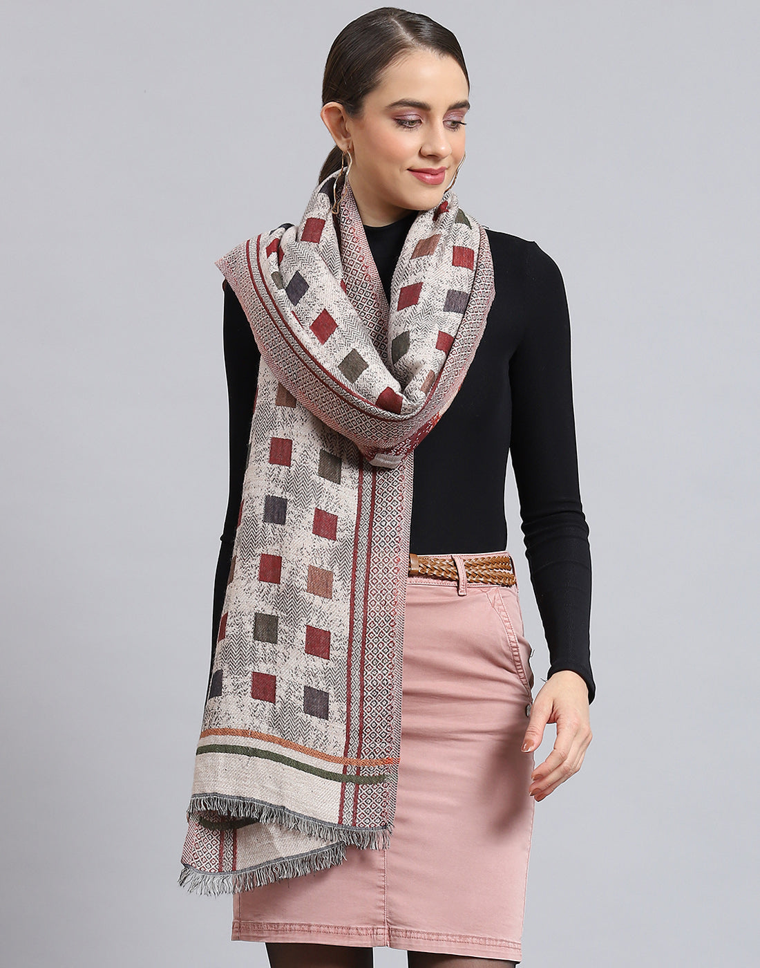 Women Beige Self Design Stole