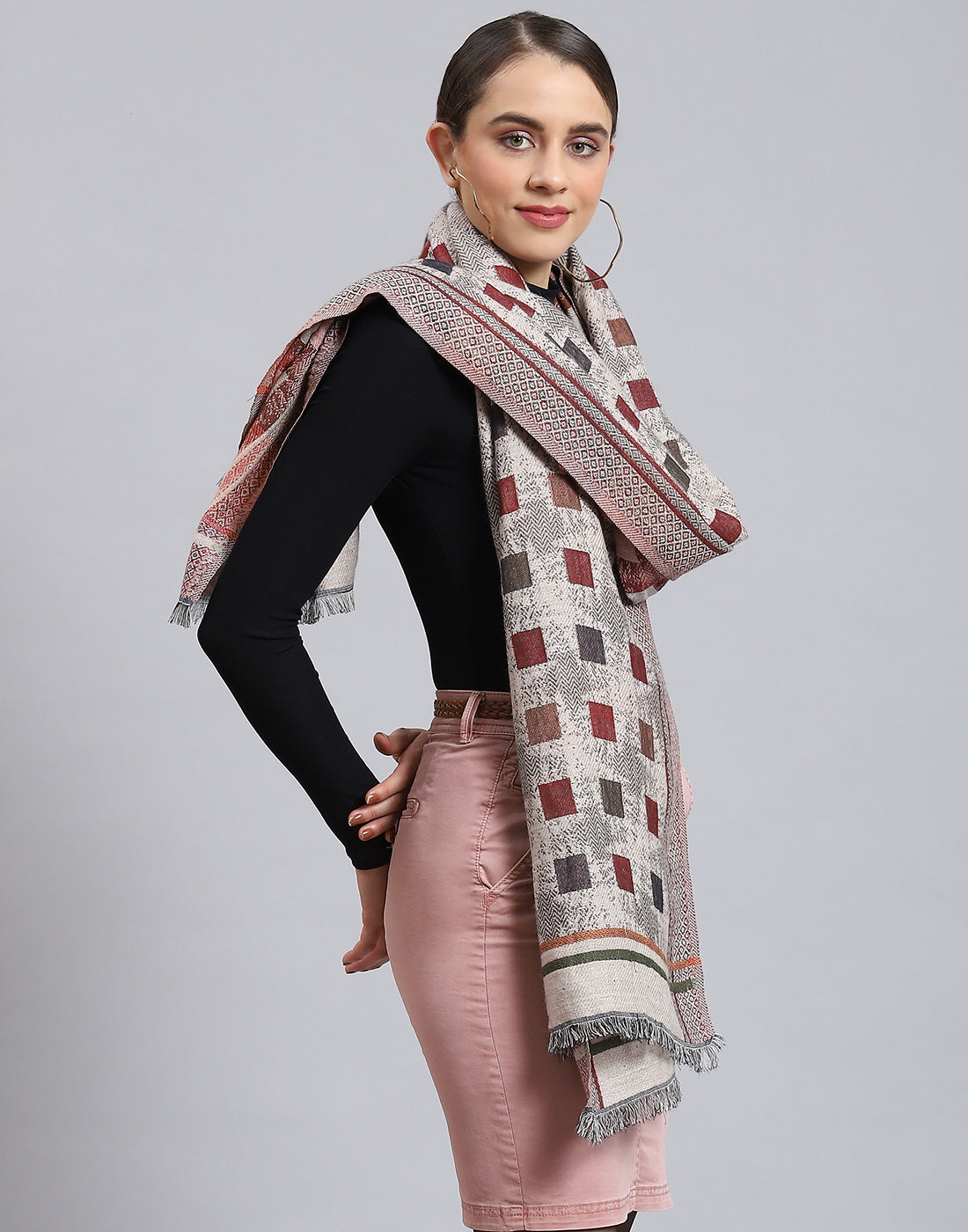 Women Beige Self Design Stole