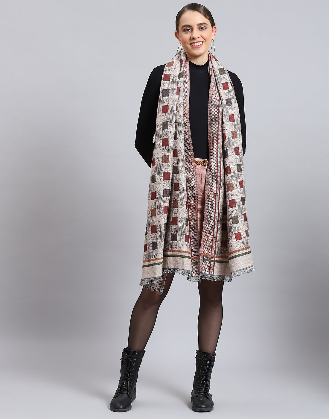 Women Beige Self Design Stole