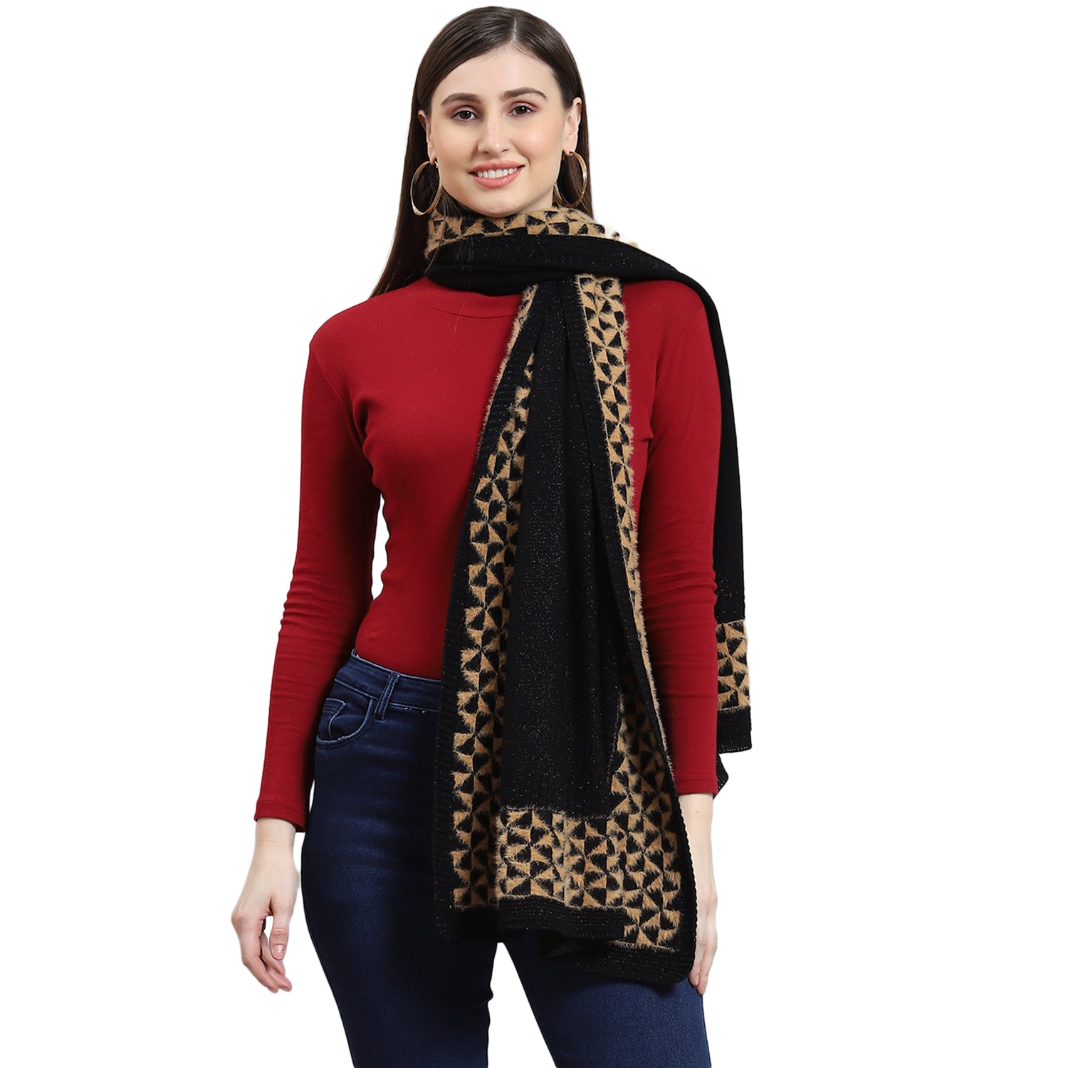 Women Black Self Design Stole